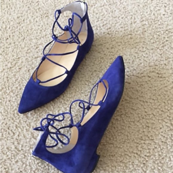 Ivanka Trump Blue Suede Lace-up Flats - Picture 5 of 6